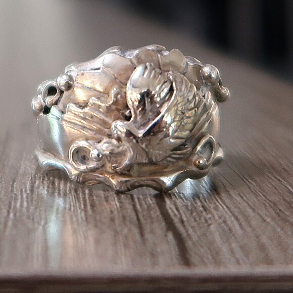 Vintage America Bald Eagle Wings Silver Tone Men's Ring Large Size 10.75 - Picture 3 of 12